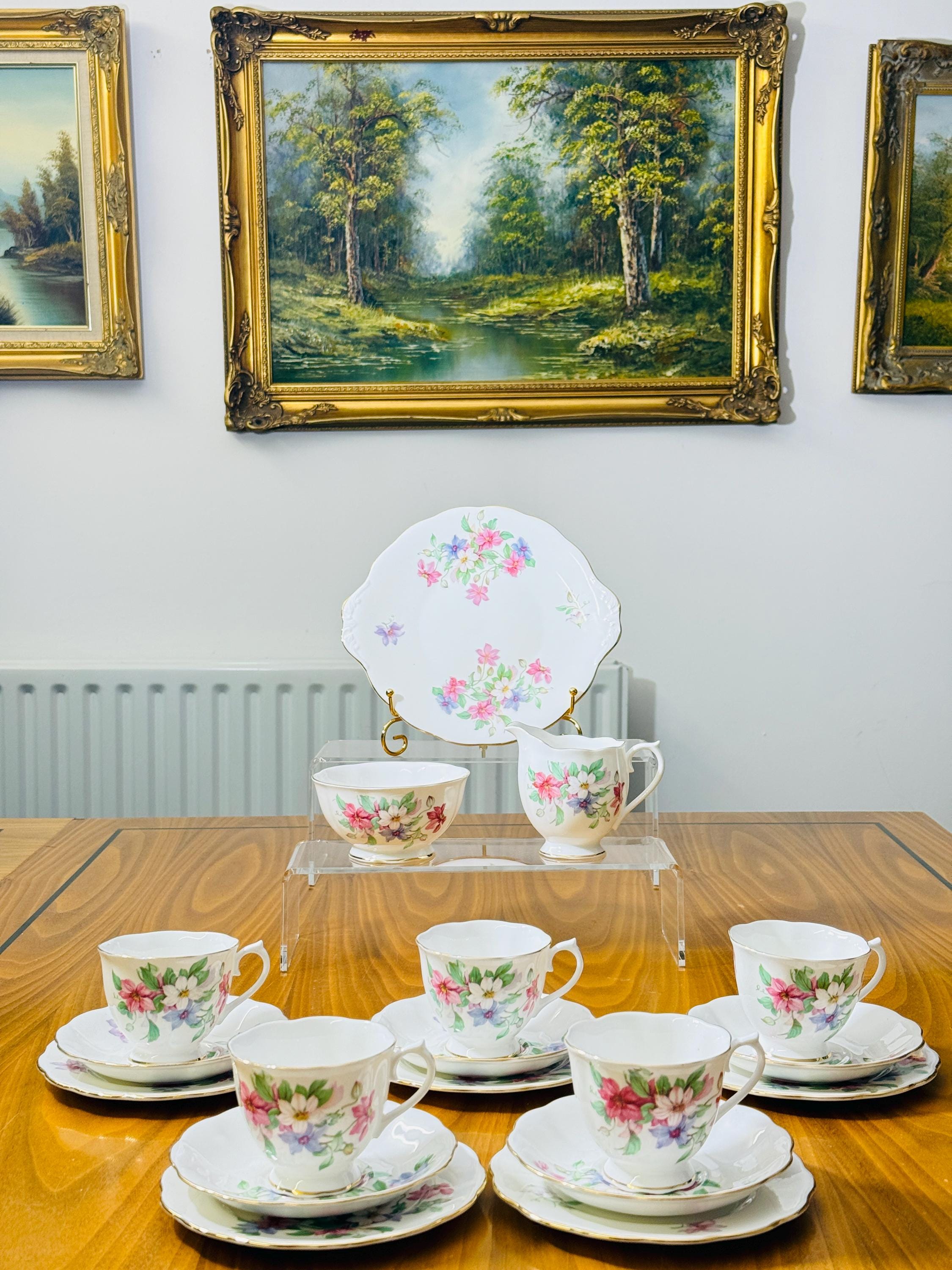 Royal Albert Blue & Pink Floral Bone China Tea Set – 18 Pieces 