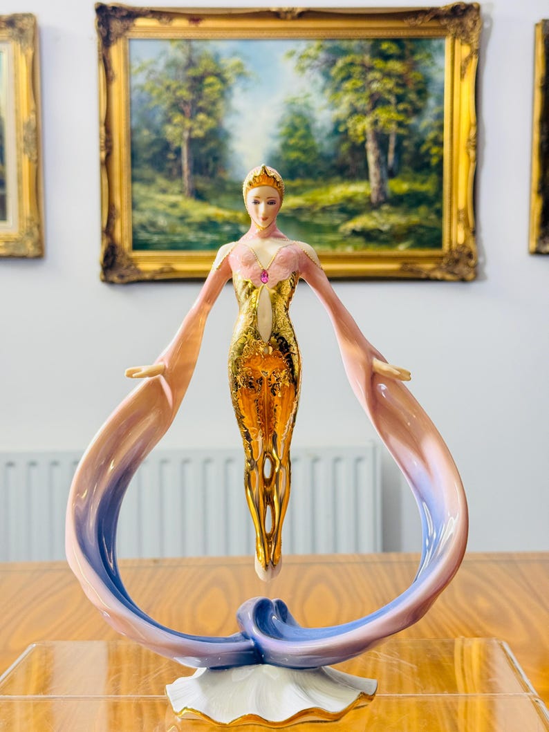 Franklin Mint Art Deco Gold Platinum Porcelain Figurines – Moonlight, Starlight, Daybreak & Sunrise – Sold Individually Daybreak in Gold