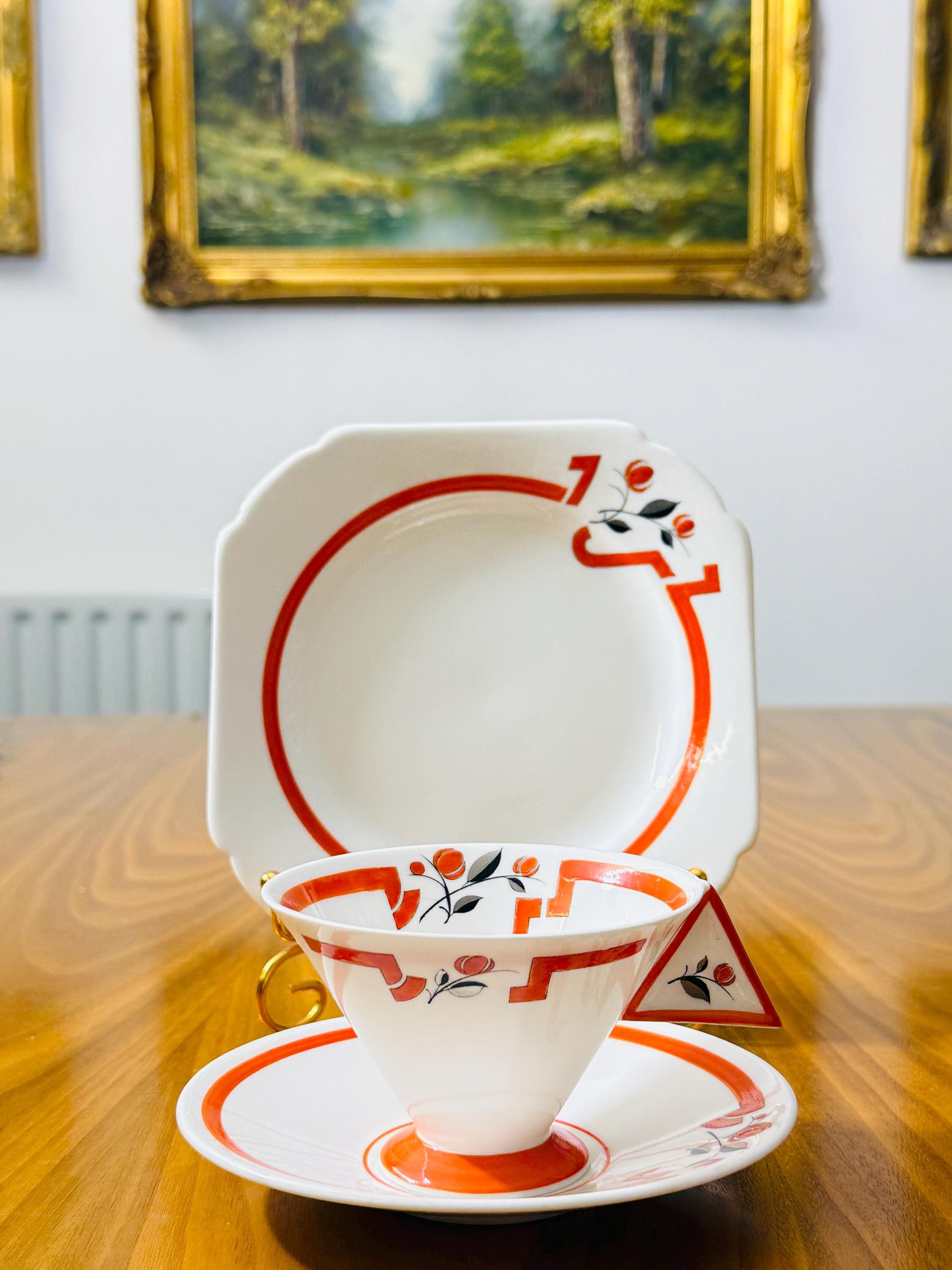 Art Deco Shelley Tea Cups And Saucers With Side Plates Rare Art