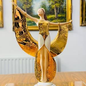 Franklin Mint Art Deco Gold Platinum Porcelain Figurines – Moonlight, Starlight, Daybreak & Sunrise – Sold Individually Sunrise in Gold