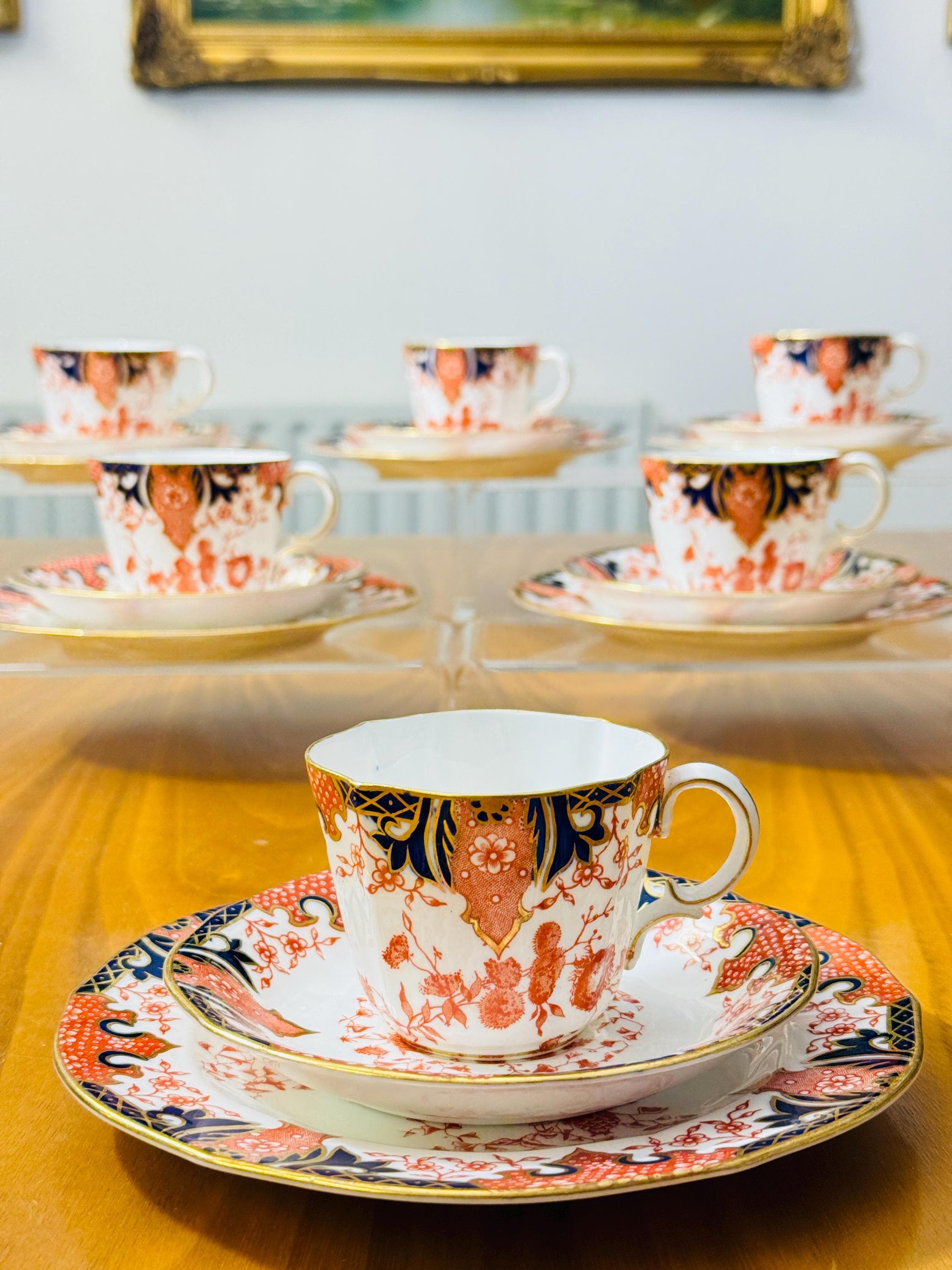 Rare Antique Royal Crown Derby 2712 Fern Tea Trios – Set of 6 – 18