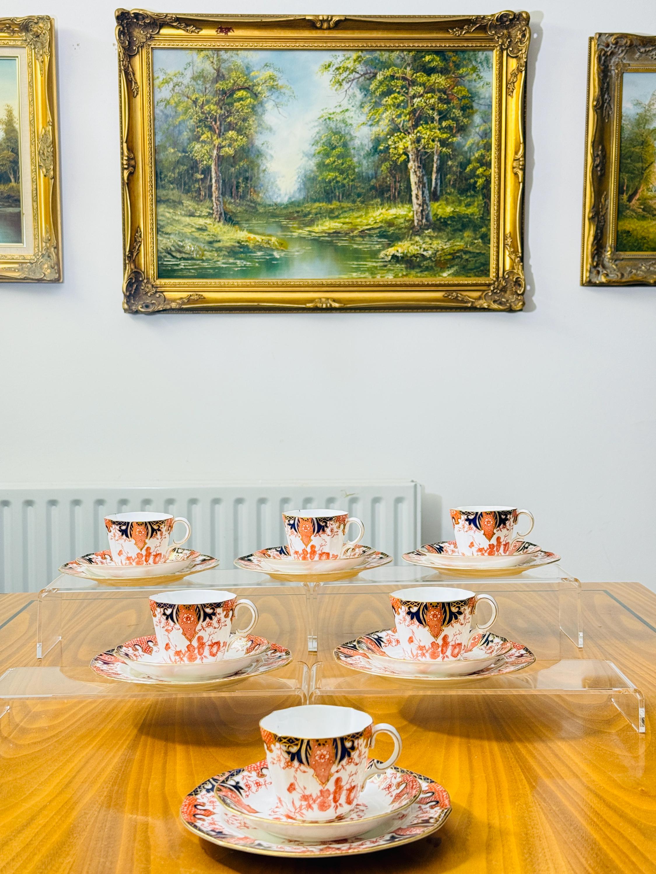 Rare Antique Royal Crown Derby 2712 Fern Tea Trios – Set of 6 – 18