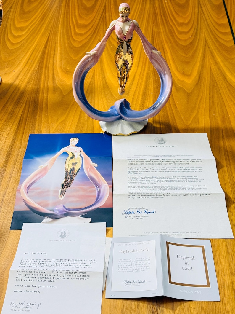 Franklin Mint Art Deco Gold Platinum Porcelain Figurines – Moonlight, Starlight, Daybreak & Sunrise – Sold Individually bild 16