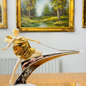 Franklin Mint Art Deco Gold Platinum Porcelain Figurines – Moonlight, Starlight, Daybreak & Sunrise – Sold Individually Starlight inPlatinum