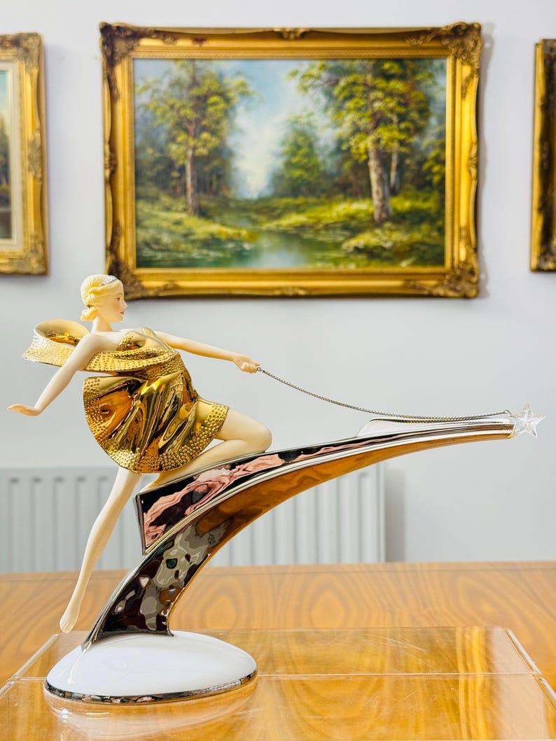 Franklin Mint Art Deco Gold Platinum Porcelain Figurines – Moonlight, Starlight, Daybreak & Sunrise – Sold Individually Starlight inPlatinum