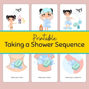 Colorful Autism Routine Visuals - Special Needs Shower Sequence Flashcards, Interactive Autism Learning Aid, ABA Printable
