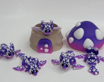 Mini mushroom dragon, flexi dragon, mushroom dragon, dragon with egg, colorful dragon, articulating dragon, mini dragon