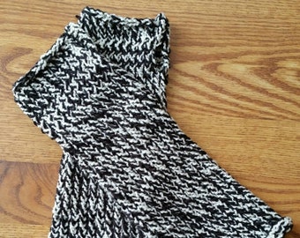 Fingerless Gloves Medium/Large, Long - Acrylic Yarn with Thumb Hole - Handknit, Black and White