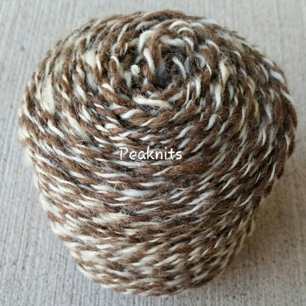 Handspun Yarn, 12 wpi, DK Weight, 128 yards (384 feet) Brown and White Shetland 2 Ply Wool, 2.6 ounces - One of a Kind