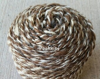 Handspun Yarn, 12 wpi, DK Weight, 128 yards (384 feet) Brown and White Shetland 2 Ply Wool, 2.6 ounces - One of a Kind