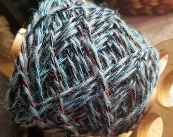 Handspun Yarn, "Truth", Worsted Weight, 102.67 yards, Hand Dyed Silk and Icelandic Sheep Wool, 2 Ply, 4.78 ounces, Blue and Purple