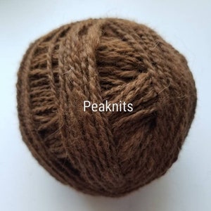 Handspun Yarn,DK Weight, 176 yards, Brown Suri Alpaca, Andean  2 Ply, 5.2 ounces