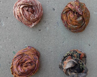 Scarves - Reclaimed, Recycled, Imperfect Indian Silk Sari - 40x38 inches - Lot of 4, Fair Trade - Scarf Lot