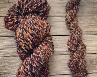 Handspun Yarn, &quot;Phoenix Shadow&quot; - Worsted Weight, 80 yards 4.8 ounces and 12 yards .7 ounce, Huacaya Alpaca, Sparkle and Rayon Blend, 4 ply