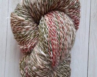 Handspun Yarn - "Noel", DK Weight, 830.67 yards, Hand Dyed Merino Sheep Wool and Suri Alpaca, Red, Greed and White, 2 Ply, 8.78 ounces