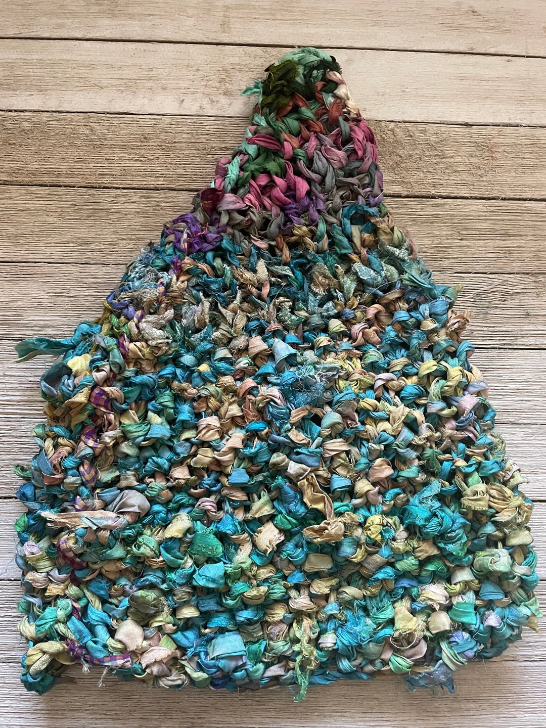 Hand Knit Wool & Recycled Silk Beanie Hat - Fleece Lined Winter Hat Made In Nepal