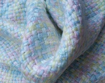 Baby Blanket - Hand Woven Extra Small, Itty Bitty - Pastel Rainbow, Shades of Pink, Yellow, Green, Blue, White in Continuous Weave, Fringe