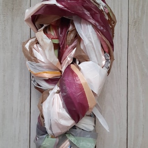 Plarn, Plastic Yarn - Handmade - Green, White, Yellow, Brown, Burgandy and Pink - 104 feet / 34.67 yards, 1.38 ounces - OOAK, Plastic Bags