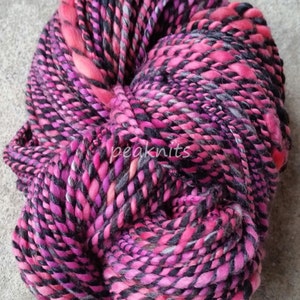 Yarn Handspun, Punk, 8 wpi, 142 yards, Pink, Black, White and Gray 2 Ply Hand Dyed Merino Wool and Nylon, 8 ounces, Bulky, One of a Kind image 2