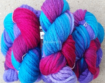 Araucania Yarn ~ Maipo ~ 65 yards (60 meters) 3.52oz/100g Pink, Turquoise and Purple Bulky Virgin Wool  -Handpainted in Chile, Spun in Italy