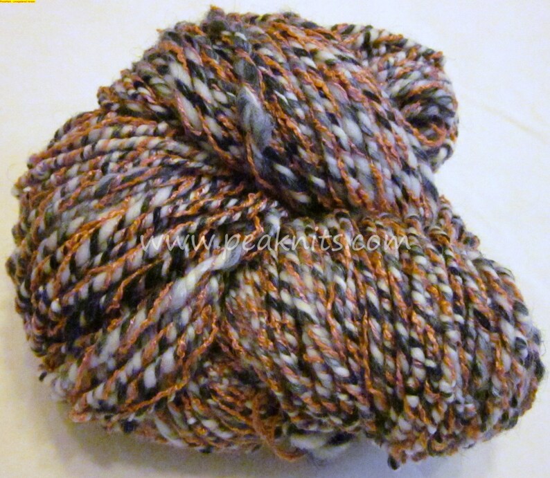 Handspun Yarn Rockabilly 133 yards 399 feet Pink, White and Black Multi Strand 3 Ply Wool and Cotton, 3.8 ounces, ooak image 1