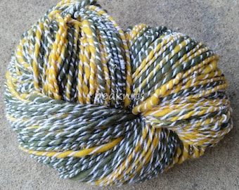 Handspun Yarn, 8 wpi, 226 yards Yellow/Gold White and Green 2 Ply Wool - Green Bay Packers, Oakland A&#39;s, Oregon Ducks, Portland Timbers Fans