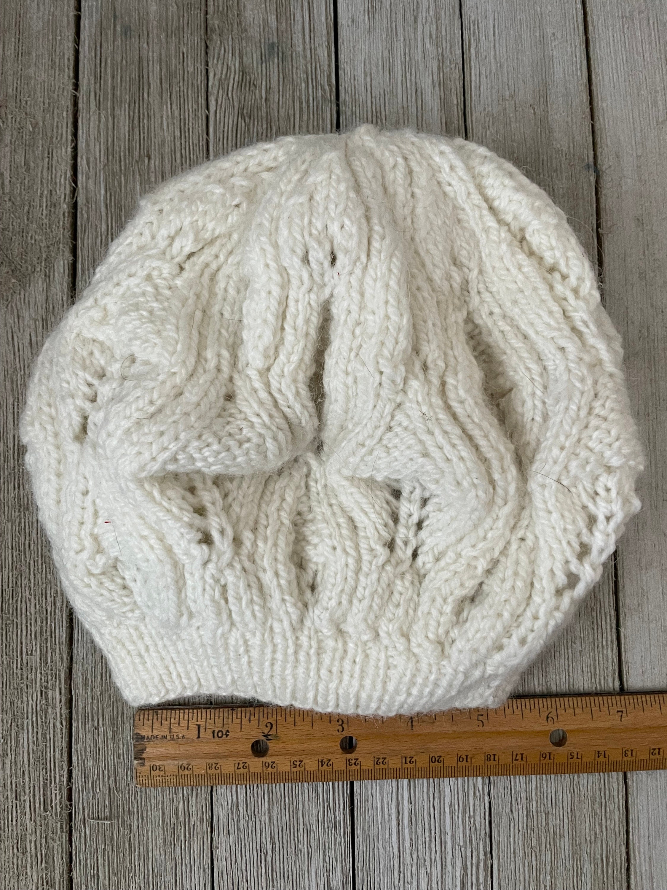 Hat, Hand Knit Cable - White Baby Alpaca - Beret, Slouch  display picture 1