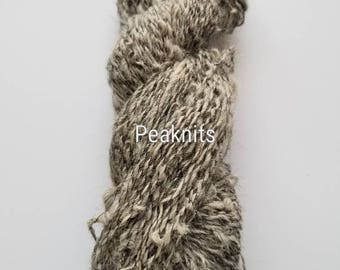 Handspun Yarn ~ 160 yards (480 feet) Boucle, Grey Huacaya Alpaca plied with Black Cotton Thread - Fingering Weight, 2.2 ounces