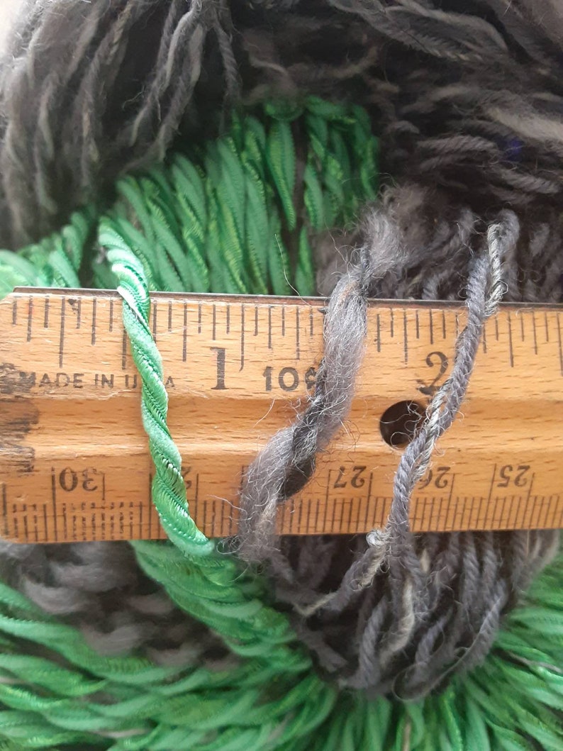 Handspun Yarn, Brujo, Bulky Weight, 222.67 yards, Thick and Thin Silk Ribbon, Merino, Corredale, Chevoit Sheep Wool, 4.875 ounces image 4