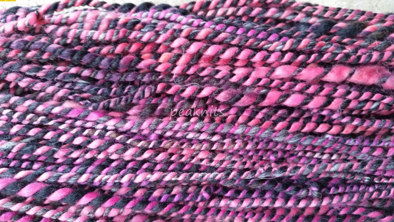 Yarn Handspun, Punk, 8 wpi, 142 yards, Pink, Black, White and Gray 2 Ply Hand Dyed Merino Wool and Nylon, 8 ounces, Bulky, One of a Kind image 4