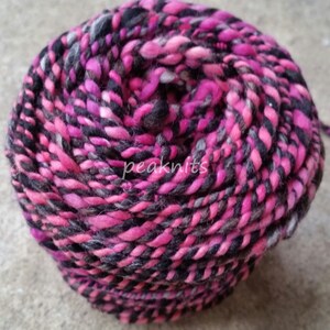 Yarn Handspun, Punk, 8 wpi, 142 yards, Pink, Black, White and Gray 2 Ply Hand Dyed Merino Wool and Nylon, 8 ounces, Bulky, One of a Kind image 3