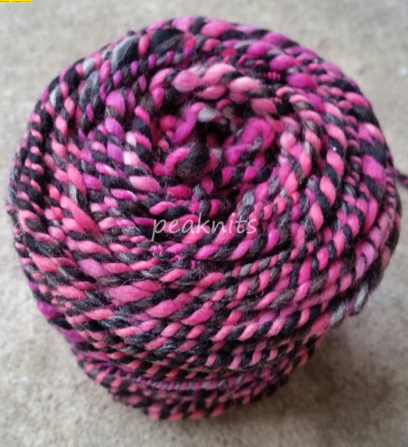 Yarn Handspun, Punk, 8 wpi, 142 yards, Pink, Black, White and Gray 2 Ply Hand Dyed Merino Wool and Nylon, 8 ounces, Bulky, One of a Kind image 3