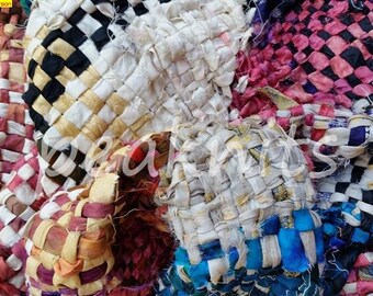Hand Woven Throw, Accent Piece, Lap Blanket or Table Runner - Rainbow Recycled Sari Silk Ribbon, Continuous Weave, Fair Trade, One of a Kind