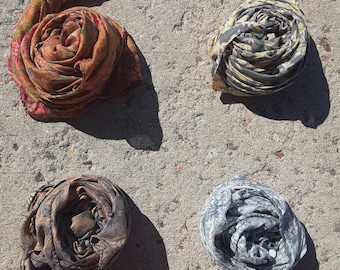 Scarves - Reclaimed, Recycled, Imperfect Indian Silk Sari - 40x38 inches - Lot of 4, Fair Trade - Scarf Lot/Destash