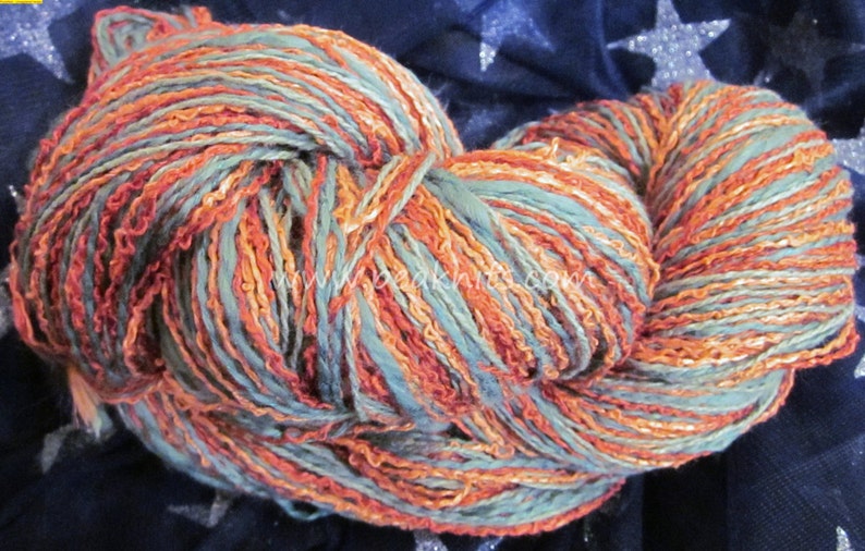 Yarn 100 yards 300 feet Caribbean Sunrise Orange, Turquoise, and Blue Multi Strand Cotton Yarn image 2