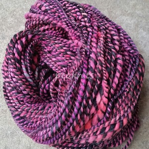 Yarn Handspun, Punk, 8 wpi, 142 yards, Pink, Black, White and Gray 2 Ply Hand Dyed Merino Wool and Nylon, 8 ounces, Bulky, One of a Kind image 1