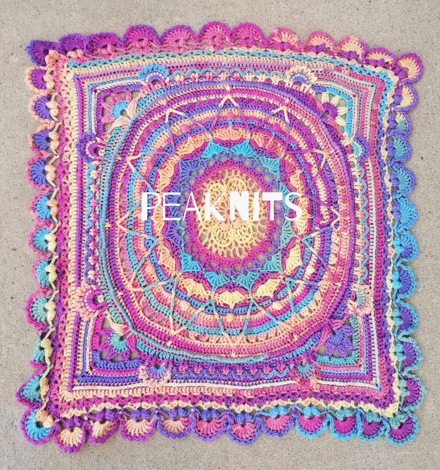 Mandala Baby Blanket - Hand Crocheted - Bold Rainbow, Acrylic, Machine Wash and Dry, One of a Kind, Pink, Yellow, Teal, Purple, Orange