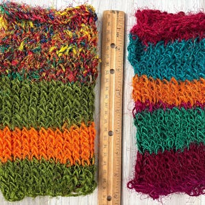 Fingerless Gloves with Thumb Hole - Accessories - Medium Short, OOAK, Recycled Silk Sari Yarn Handspun, Handknit, Baggy, Loose, Lightweight image 6
