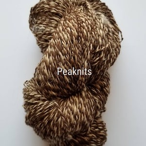 Handspun Yarn, DK Weight, 366.67 yards (1100 feet), Brown and White Suri Alpaca, Barber Pole Yarn, Andean 2 Ply, 11.2 ounces