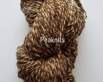 Handspun Yarn, DK Weight, 366.67 yards (1100 feet), Brown and White Suri Alpaca, Barber Pole Yarn, Andean 2 Ply, 11.2 ounces