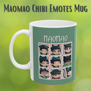 Maomao Chibi Emotes Mug - Cute Cartoon Face Expressions - 11oz Ceramic Mug Gift for Anime Fans and Collectors