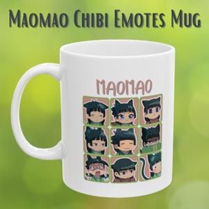 Maomao Chibi Emotes Mug - Cute Cartoon Face Expressions - 11oz Ceramic Mug Gift for Anime Fans and Collectors