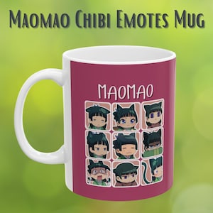 Maomao Chibi Emotes Mug - Cute Cartoon Face Expressions - 11oz Ceramic Mug Gift for Anime Fans and Collectors