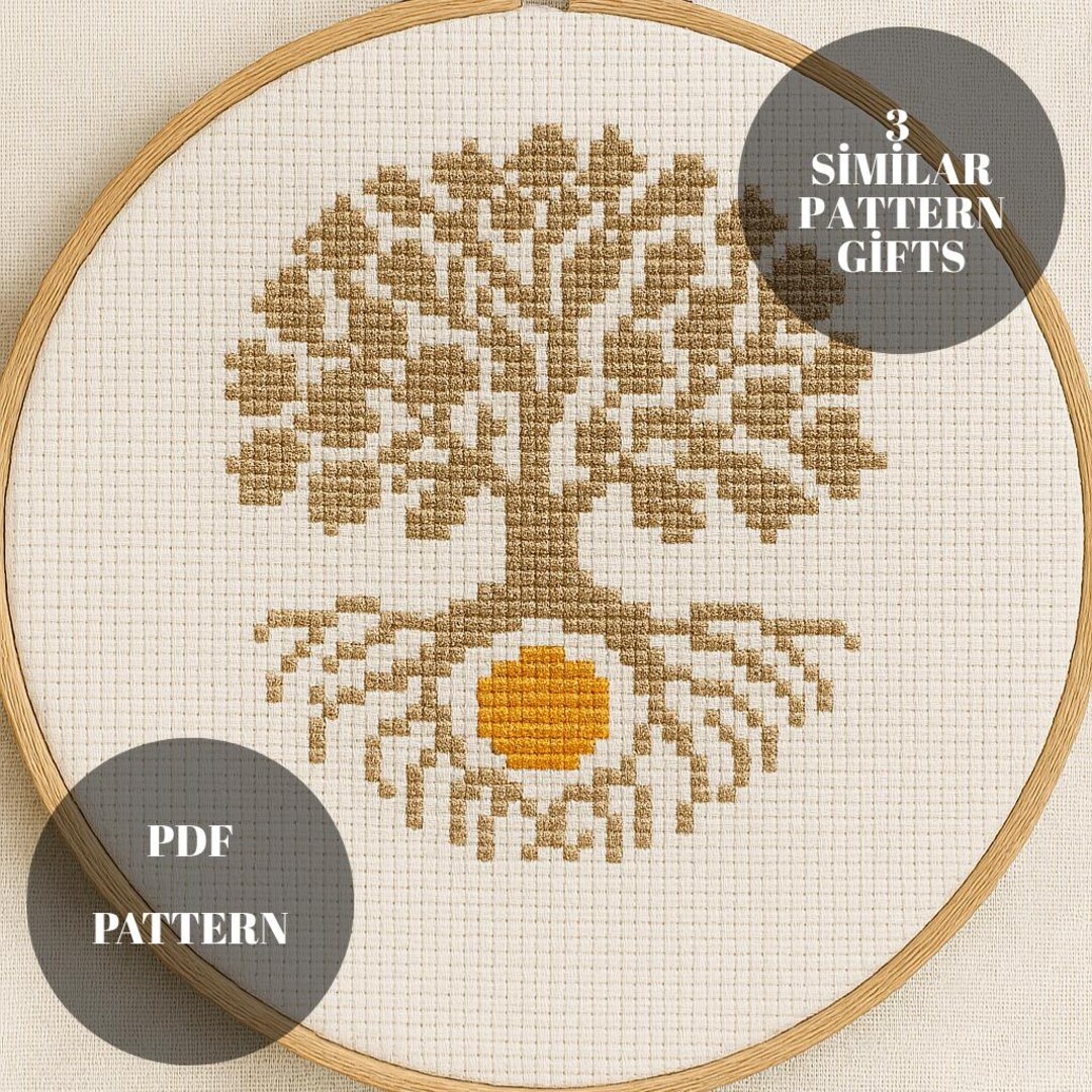 Tiny Oak Tree Embroidery Pattern – Meditative Symmetrical Design With ...