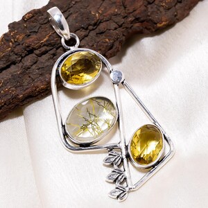 Yellow Citrine Gemstone Pendant 925 Silver Plated Statement Pendant Leaf Design Pendant Crystal Pendant Dainty Pendant Gift For Someone