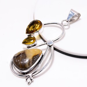 Teardrop Shape Agate Gemstone & Yellow Citrine Pendant Pendant Pendant Twist Birthstone Pendant Statement Pendant Gift For Her