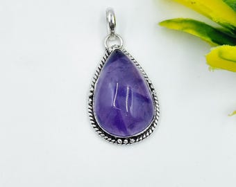 Natürlicher lila Amethyst Edelstein Anhänger, versilbert Anhänger Geschenk für sie
