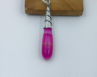 Handmade Polished Pink Stone Pendant, Silver Tone Jewelry