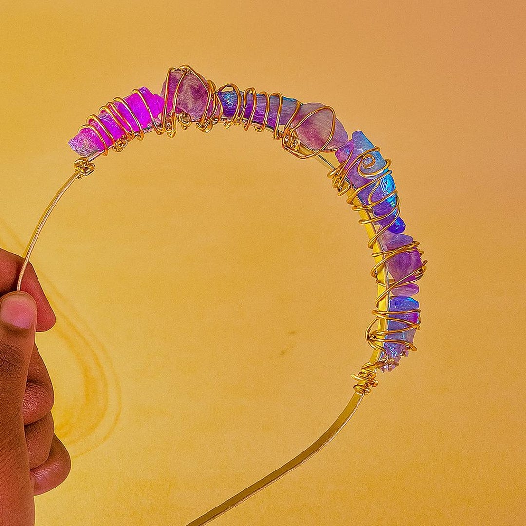 Amethyst Rose Quartz Headband: Wire-wrapped Crystal Crown - Etsy display picture 2