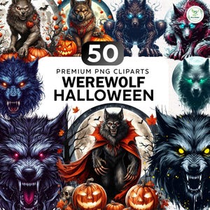 50+ Halloween Werewolf Clipart Bundle, Halloween Png, Werewolf Pumpkin Clipart, Spooky Season Png, Animal Clipart, Creepy Png